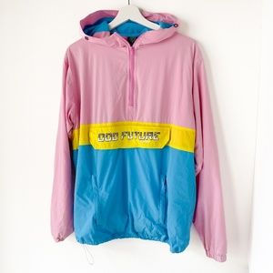 ODD FUTURE Anorak Jacket Lightweight Half Zip Hood Pockets Colorblock Small
